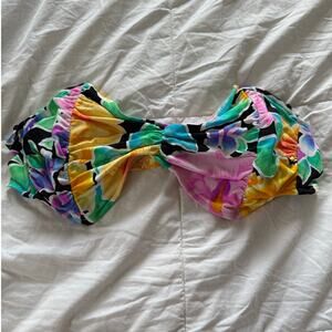 Vintage Sand Castle Floral Multi Color Bandeau Vibrant Bikini Top Size 10